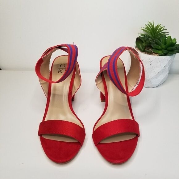 Yoki red and blue ankle strap heels - Picture 3 of 5